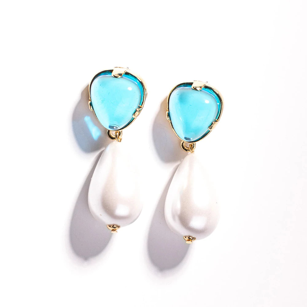 Ladies diamond halo earrings-Aqua Pearl