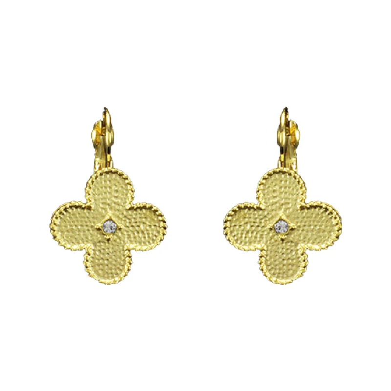 Ladies gold earrings with gemstones-Gold flower