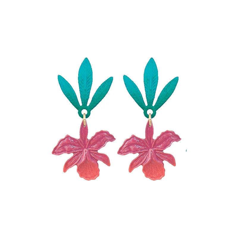 Ladies trendy earrings-Sunset Orchid Earrings