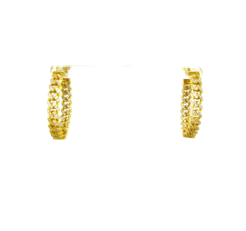 Ladies stud earrings-Cuban Link Pave Hoops