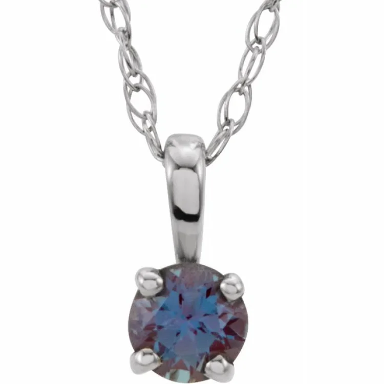 Ladies antique necklace-Sterling Silver 3 mm Imitation Alexandrite Youth Solitaire 14" Necklace