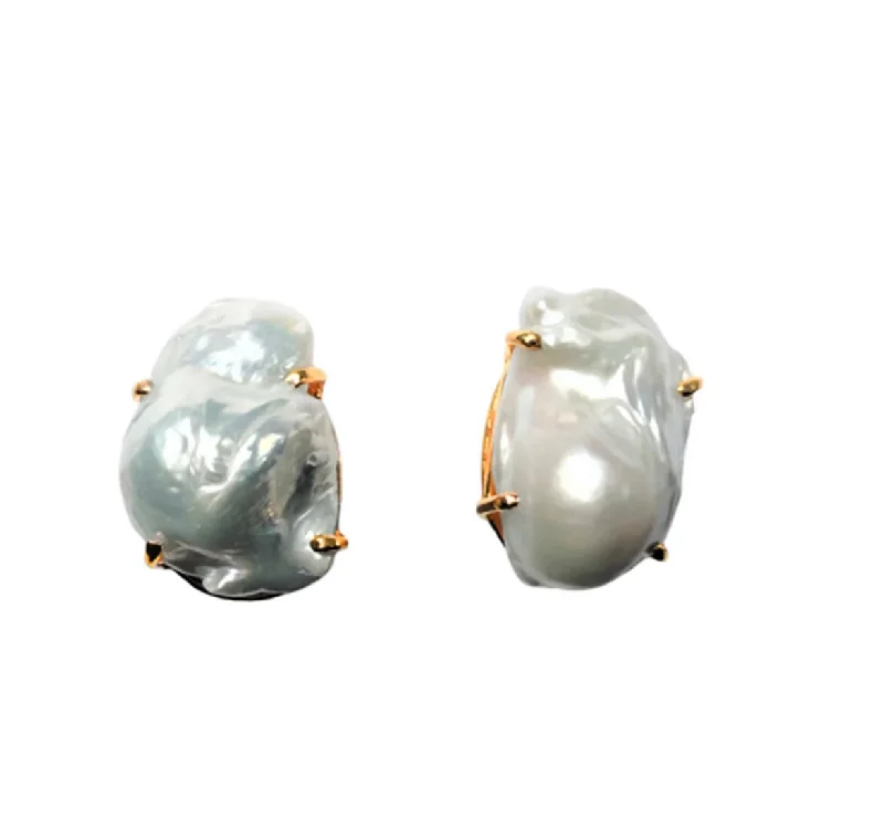 Ladies silver hoop earrings-White Keshi Pearl