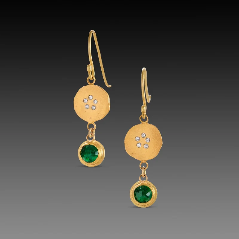 Ladies infinity earrings-Emerald Earrings with Diamond Circles