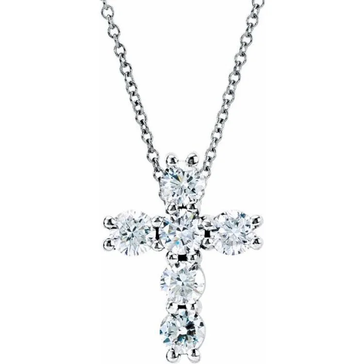 Ladies gold gemstone necklace-14K White 1 3/8 CTW Natural Diamond Cross 18" Necklace