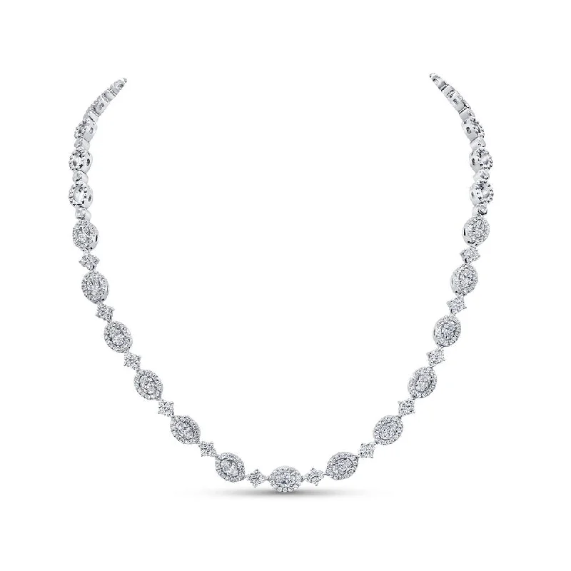 Ladies personalized necklace-Uneek Signature Collection Halo Oval Shaped Diamond Choker Necklace