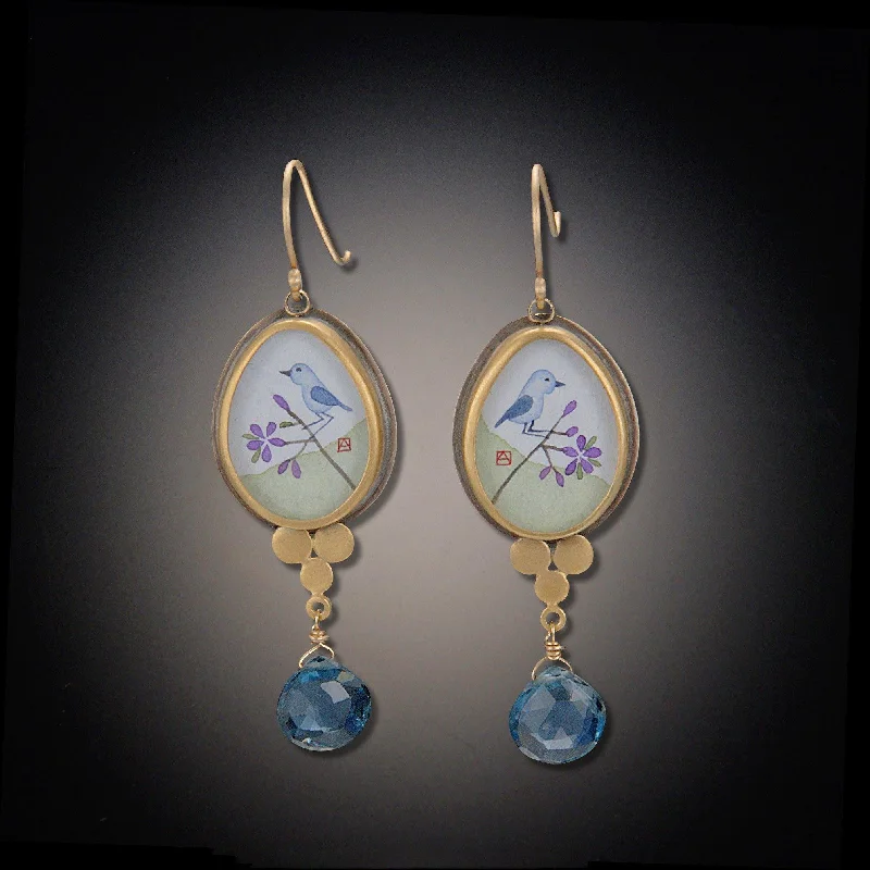 Ladies flower earrings-Oval Bluebird Earrings with London Blue Topaz