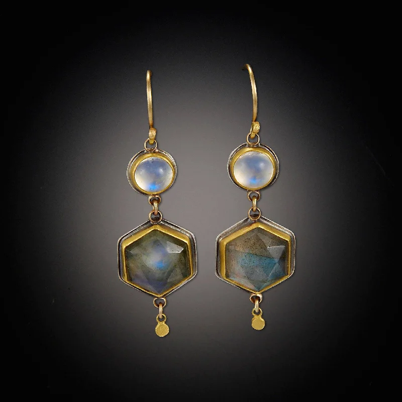 Ladies boho earrings-Labradorite and Moonstone Earrings