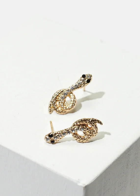 Ladies square stud earrings-Rhinestone Snake Stud Earrings