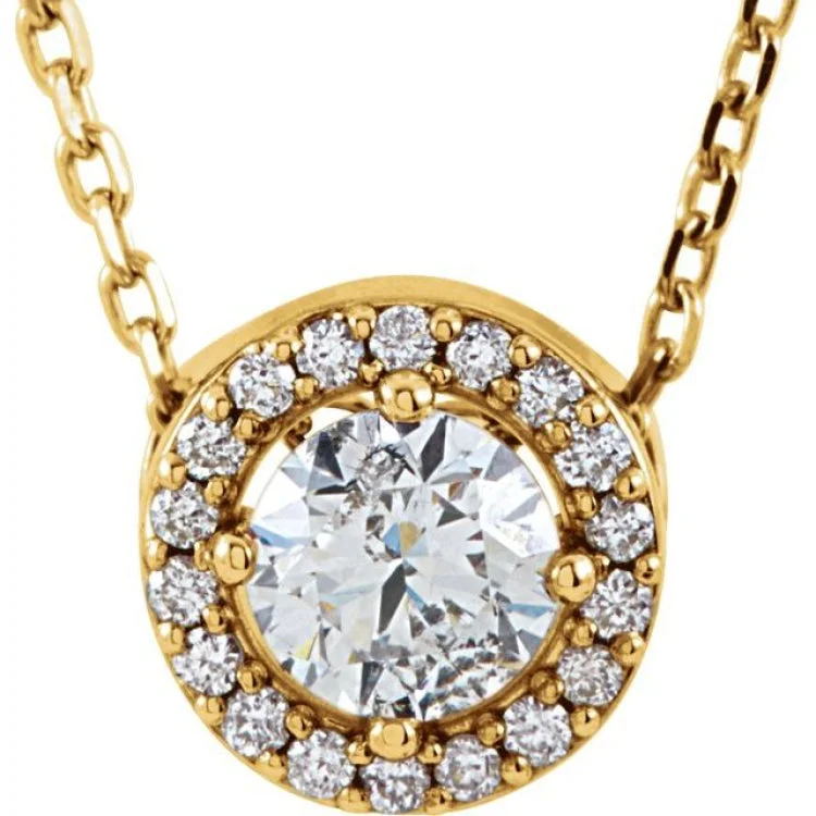 Ladies statement necklace-14K Yellow 1/5 CTW Natural Diamond Halo-Style 16" Necklace