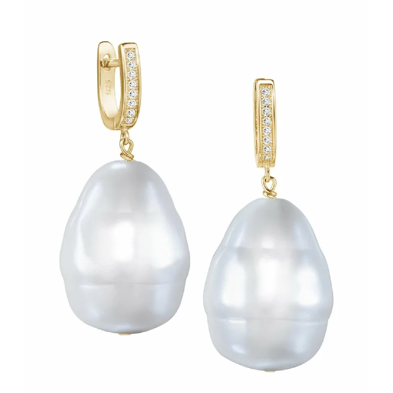 Ladies gemstone earrings-Baroque Pearl Gold