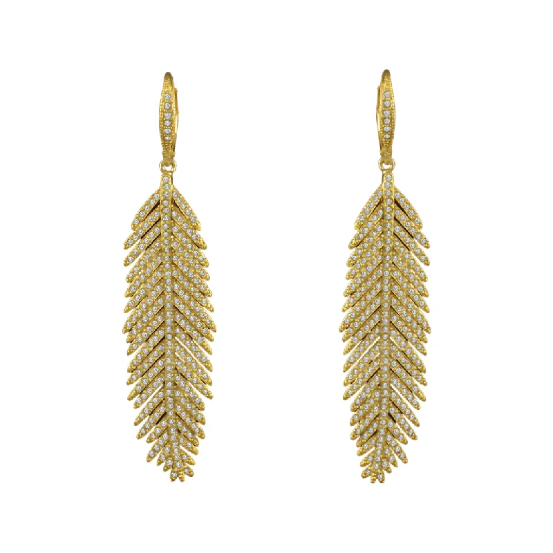 Ladies moonstone earrings-Gold Feather