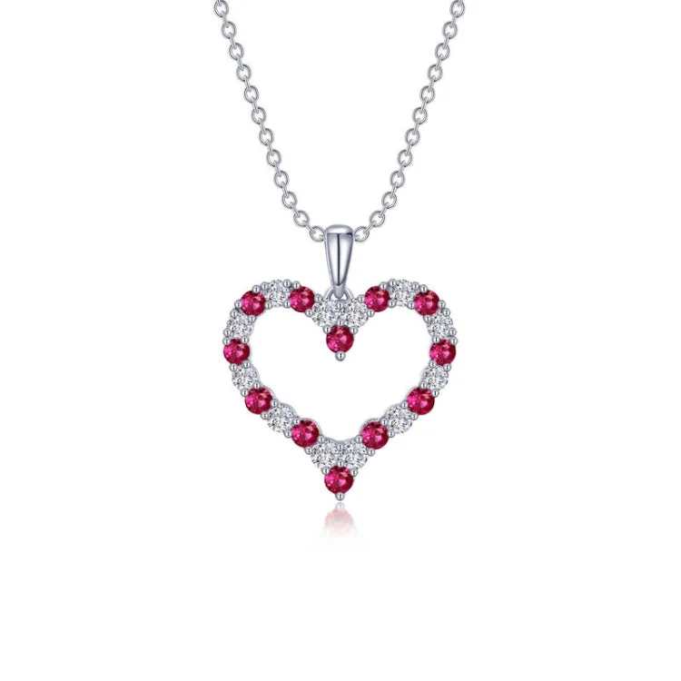 Ladies pearl and diamond necklace-Fancy Lab-Grown Ruby Heart Pendant Necklace