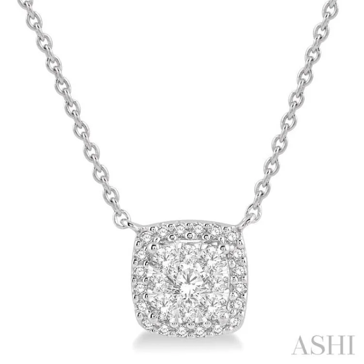 Ladies multi-stone necklace-1/3 Ctw Cushion Shape Lovebright Diamond Necklace in 14K White Gold