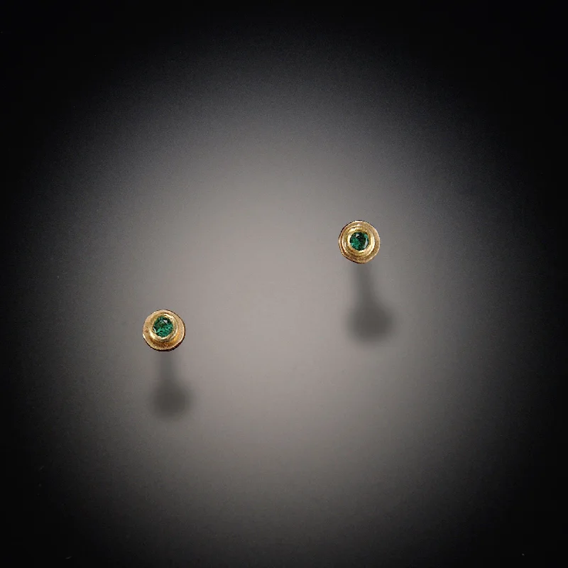 Ladies gold-plated earrings-Gold Dot Earrings with Emeralds