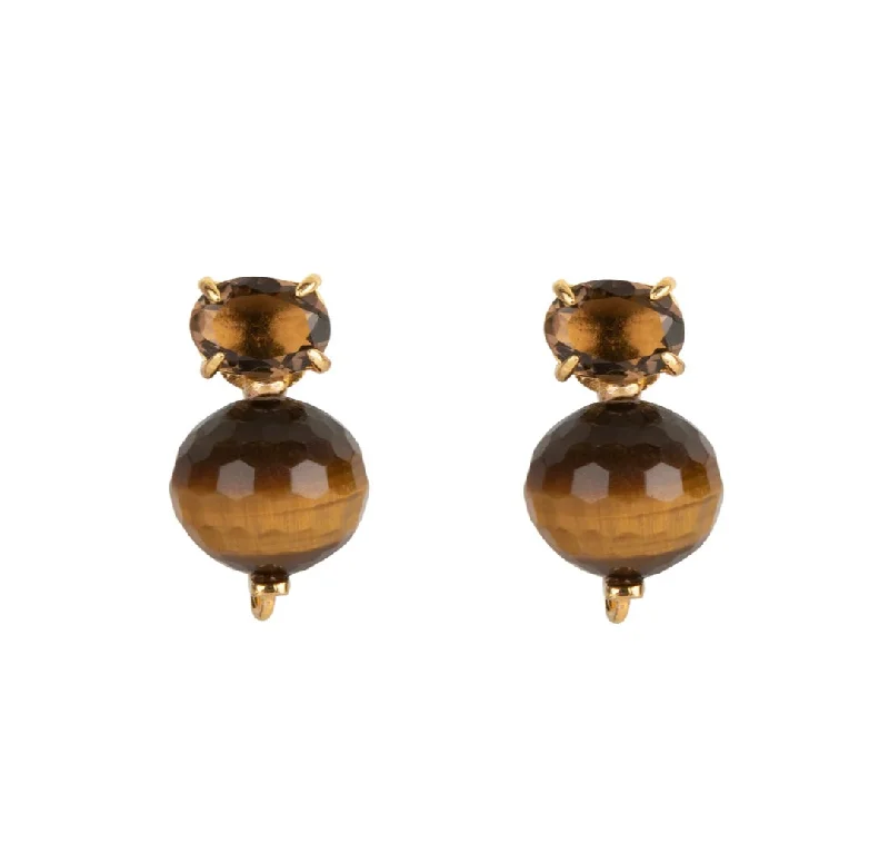 Ladies silver hoop earrings-Tigers Eye Stud