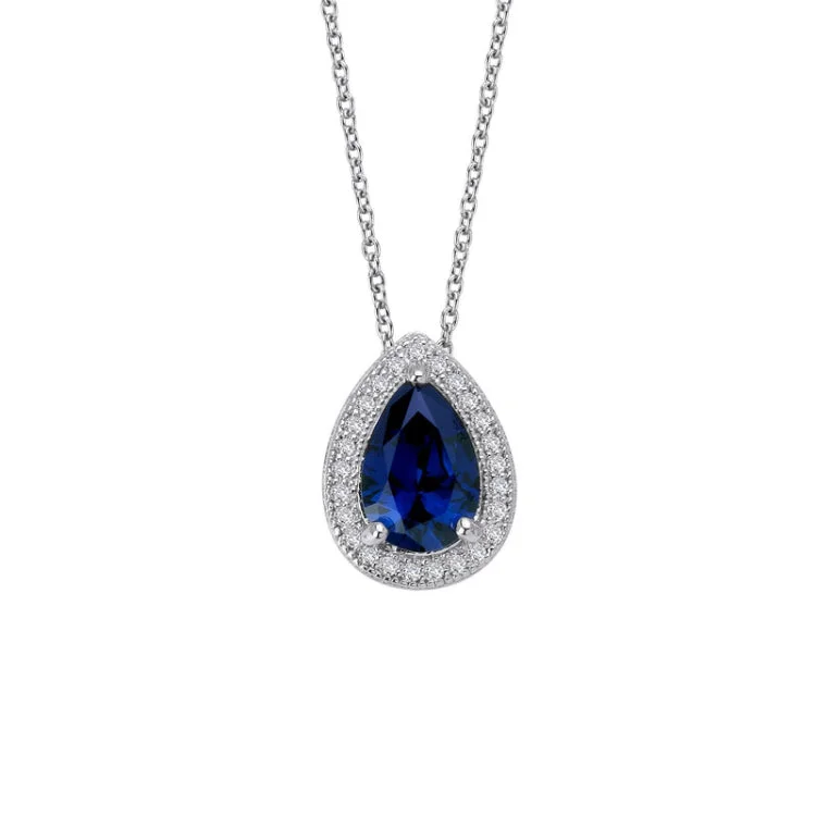 Ladies sparkling diamond necklace-Pear-Shaped Halo Necklace