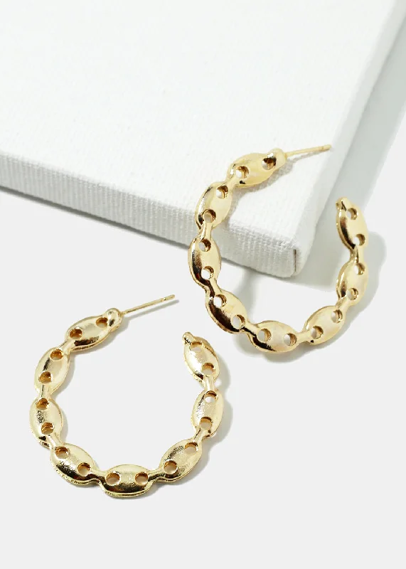 Ladies hoop earrings with gemstones-Small Linked Chain Hoop Earrings