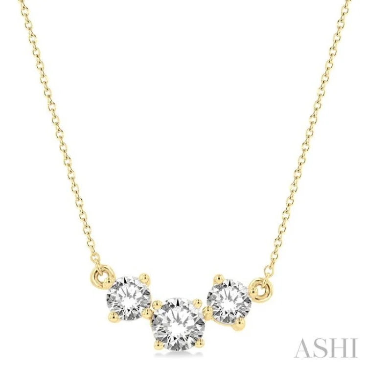 Ladies antique necklace-1 1/2 Ctw Three Stone Round Cut Diamond Necklace in 14K Yellow Gold