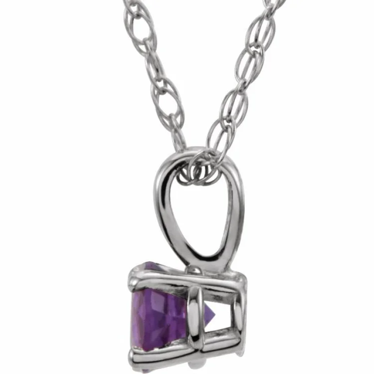 Ladies birthstone pendant necklace-14K White 3 mm Imitation Amethyst Youth Solitaire 14" Necklace