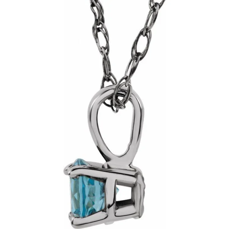 Ladies classic necklace-Sterling Silver 3 mm Imitation Blue Zircon Youth Solitaire 14" Necklace