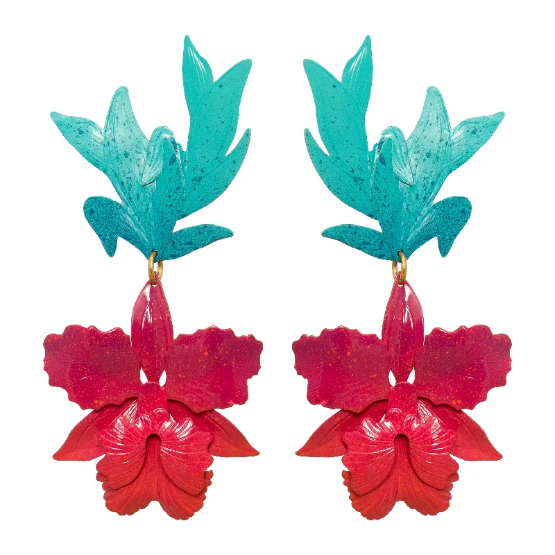 Ladies drop earrings-Grand Laelia Orchid Earrings