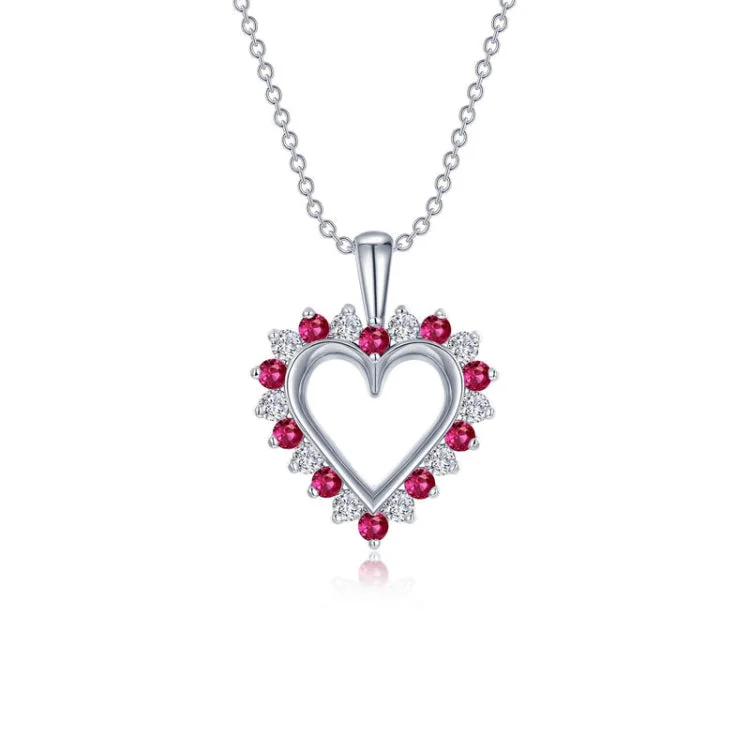 Ladies luxury necklace-Fancy Lab-Grown Ruby Heart Pendant Necklace