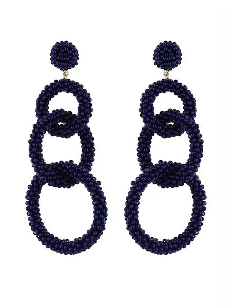 Ladies crystal earrings-Navy Bead Loop