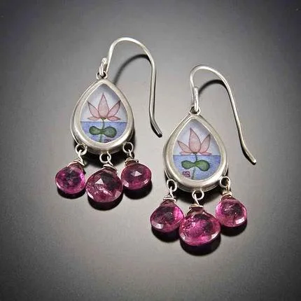 Ladies ruby earrings-Lotus Earrings with Tourmaline