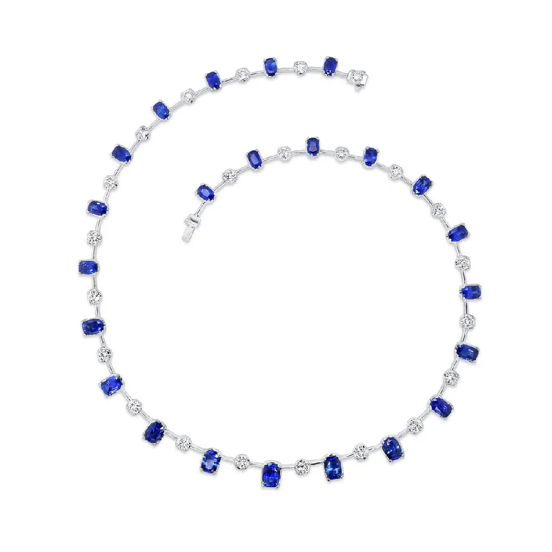 Ladies fashion chain necklace-Uneek Precious Collection Cushion Cut Blue Sapphire Opera Necklace