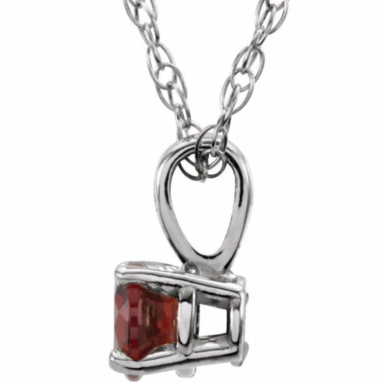 Ladies vintage necklace-14K White 3 mm Imitation Mozambique Garnet Youth Solitaire 14" Necklace