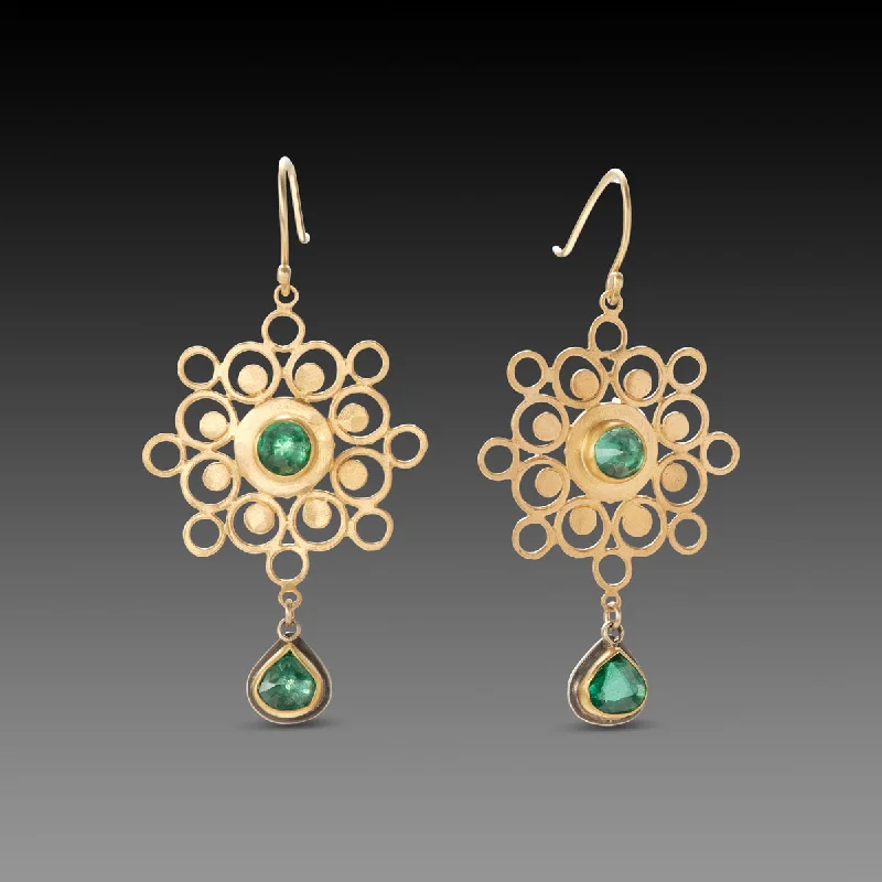 Ladies bright gemstone earrings-Mandala Earrings with Emeralds