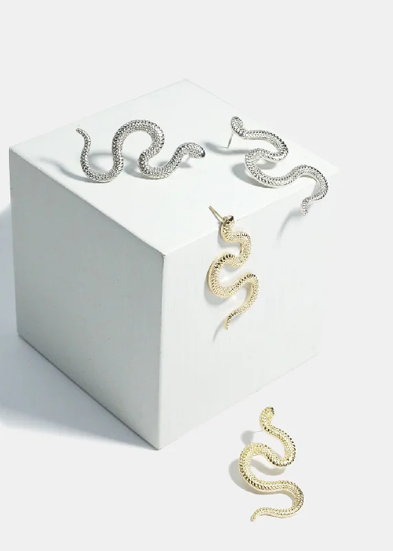 Ladies elegant drop earrings-Textured Snake Earrings