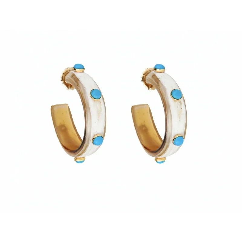 Ladies diamond earrings-Turquoise Horn Hoop