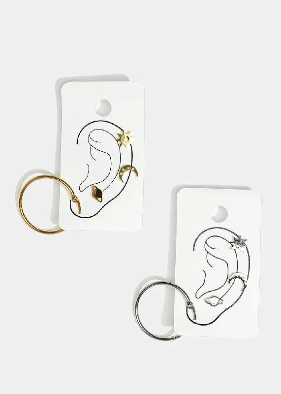 Ladies clip-on earrings-4-Pair Space Design Stud Earrings & Hoop