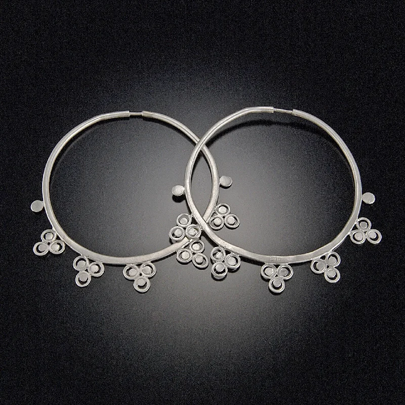 Ladies flower earrings-Filigree Trios Hoop Earrings