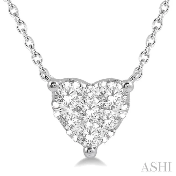 Ladies silver necklace-1/3 Ctw Lovebright Diamond Heart Necklace in 14K White Gold