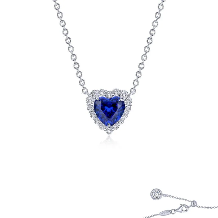 Ladies name necklace-Fancy Lab-Grown Sapphire Halo Heart Necklace