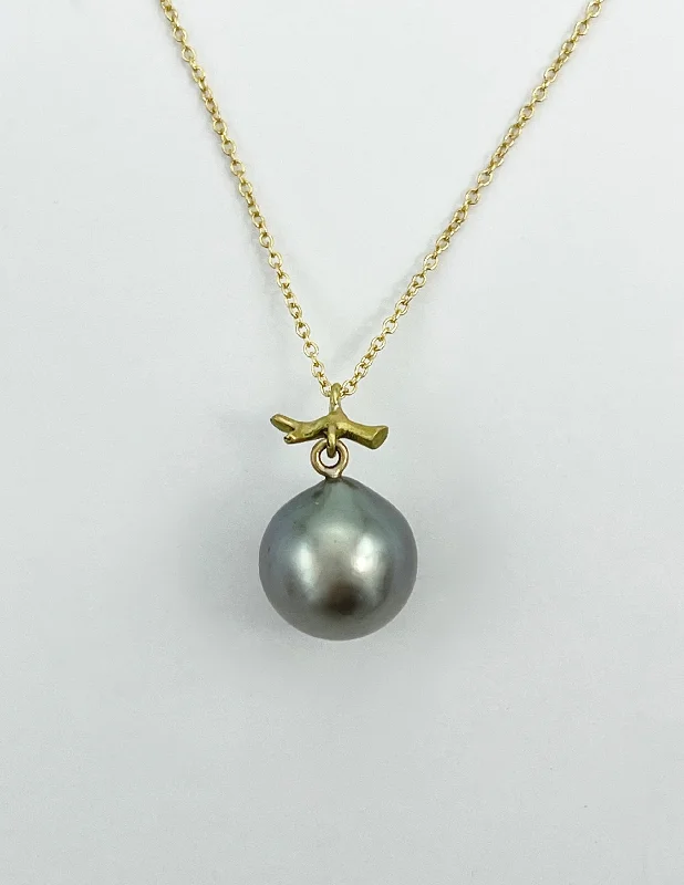 Ladies simple chain necklace-Annette Ferdinandsen Twig and Black Pearl Pendant Necklace