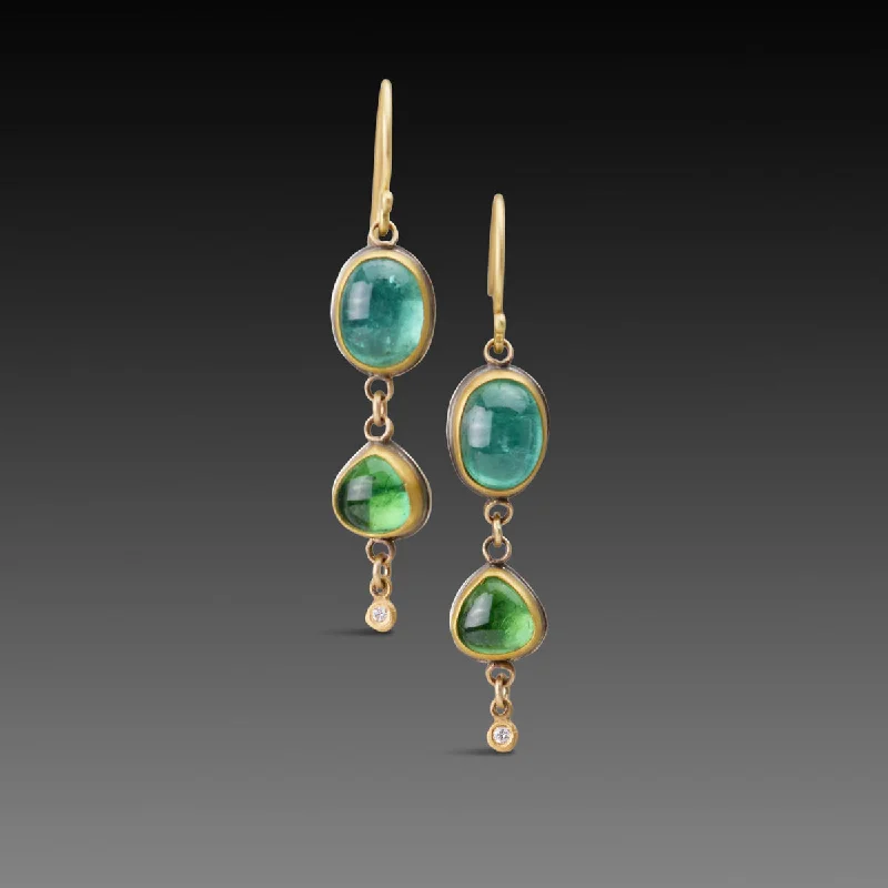 Ladies large statement earrings-Double Drop Tourmaline Earrings