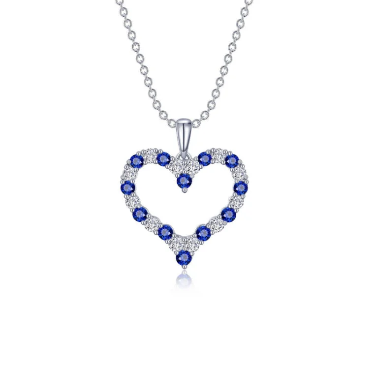 Ladies double-layer necklace-Fancy Lab-Grown Sapphire Heart Pendant Necklace