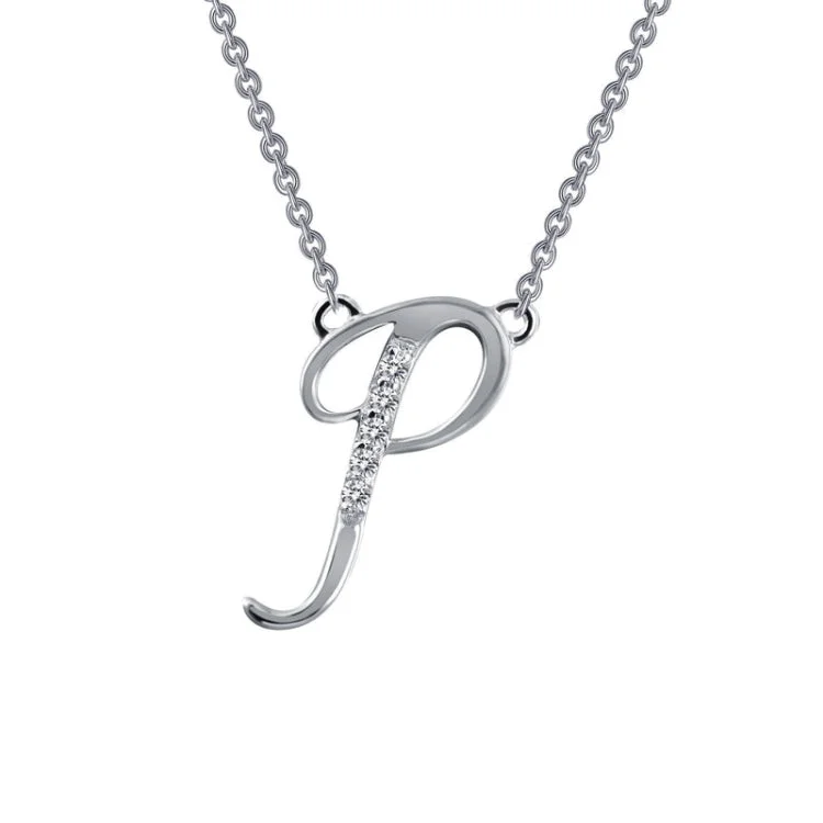 Ladies sterling silver pendant necklace-Letter P Pendant Necklace