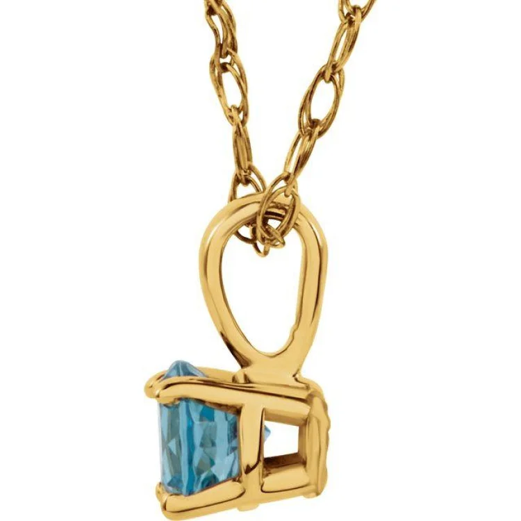 Ladies necklace with charm-14K Yellow 3 mm Imitation Blue Zircon Youth Solitaire 14" Necklace