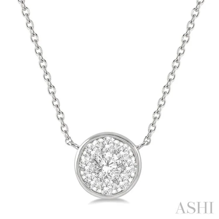 Ladies multi-strand necklace-1/3 Ctw Round Shape Lovebright Diamond Necklace in 14K White Gold