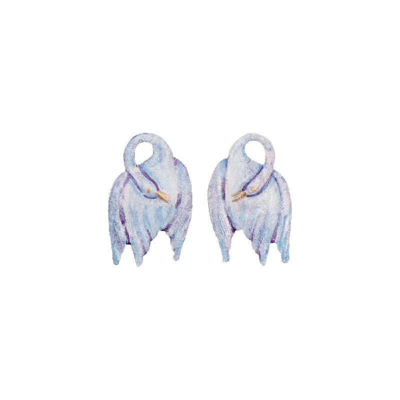 Ladies large dangly earrings-Little Watercolour Swan Earrings