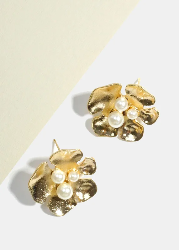 Ladies unique earrings-Flower with Pearl Earrings