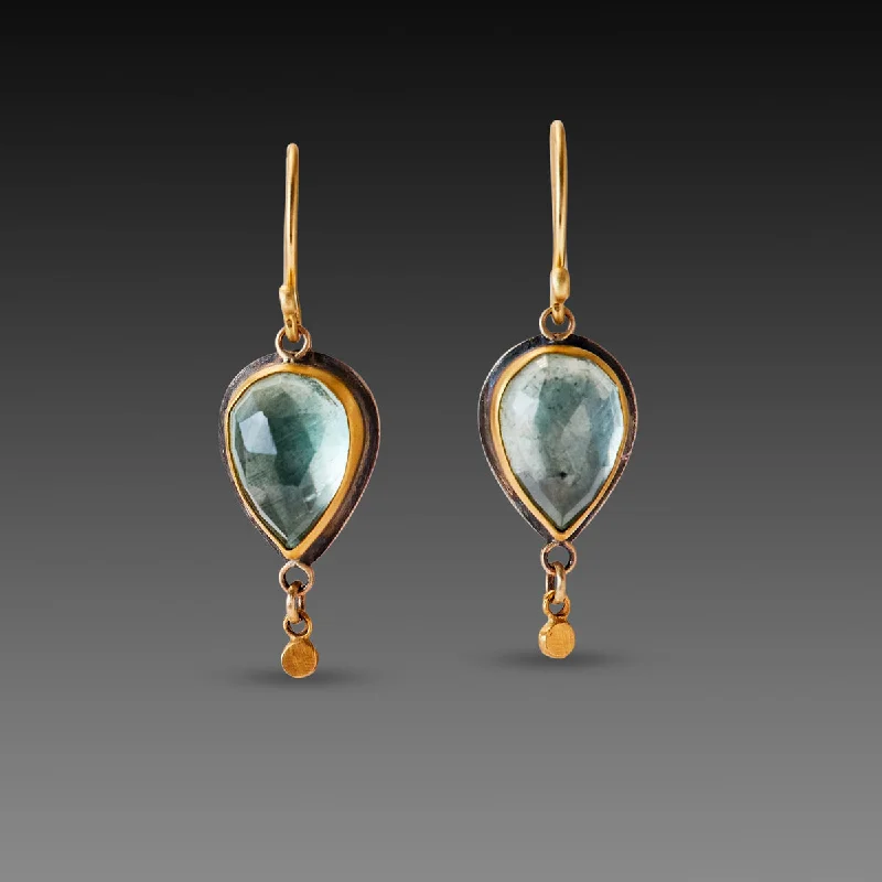 Ladies colorful earrings-Moss Aquamarine Earrings with Gold Drops