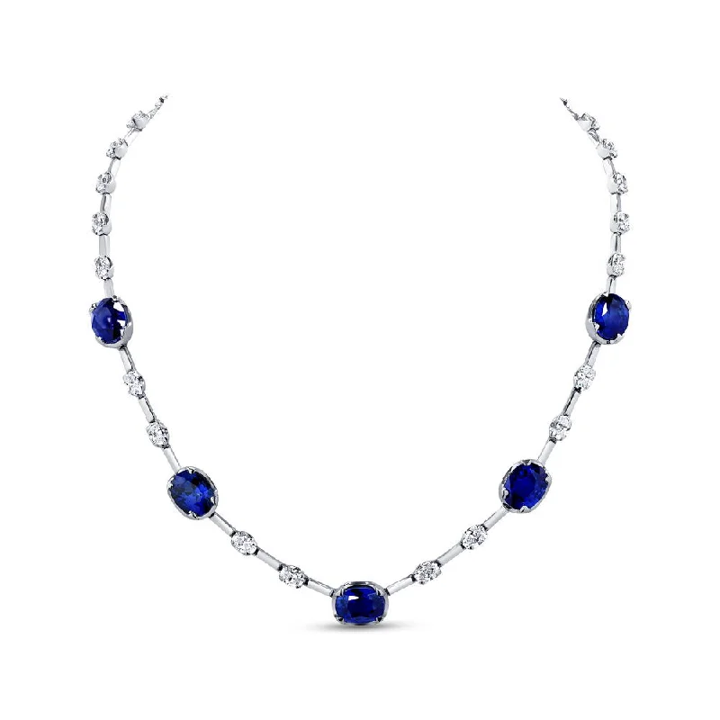 Ladies statement necklace-Uneek Precious Collection Oval Shaped Blue Sapphire Necklace