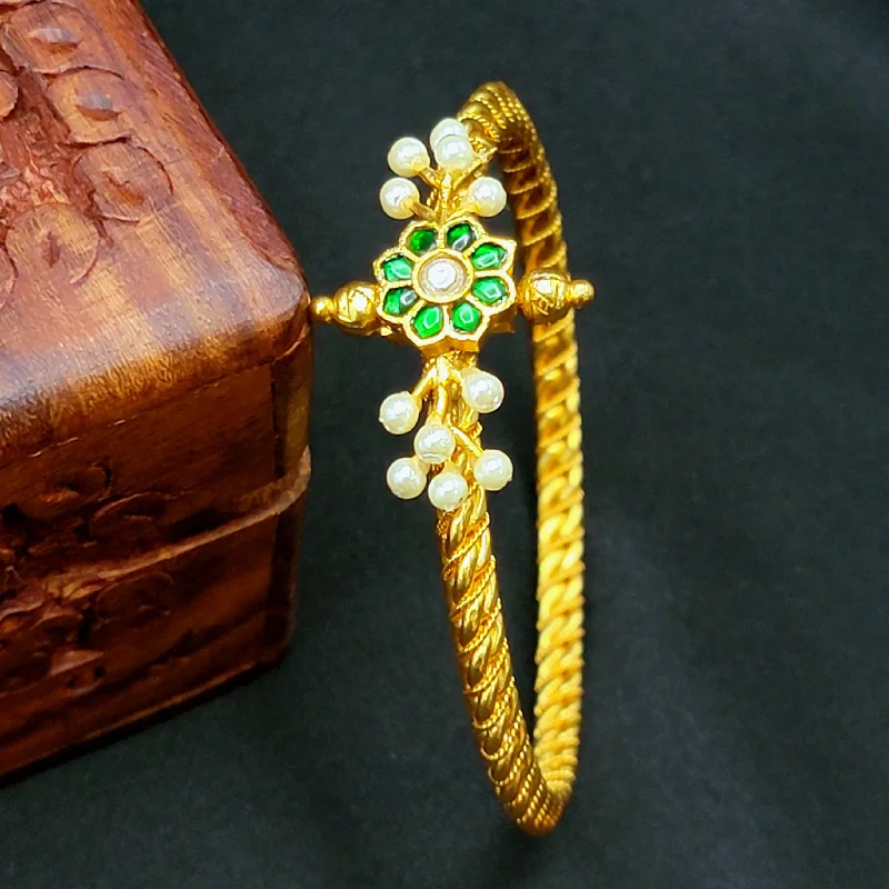 Openable Green & Pearl Jadau Kundan Bangle