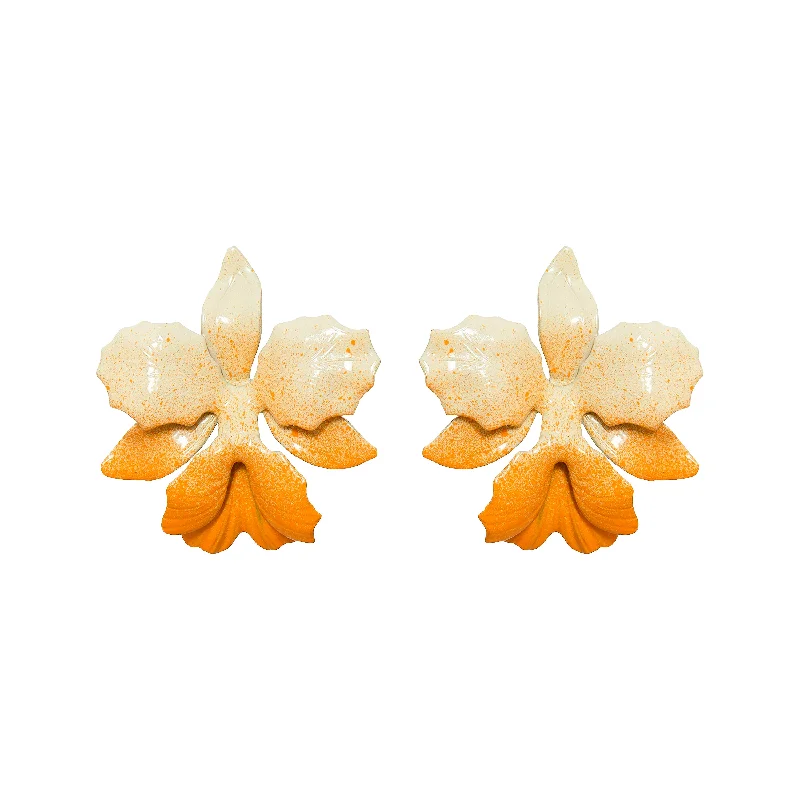 Ladies gold earrings with gemstones-La'akea Orchid Studs