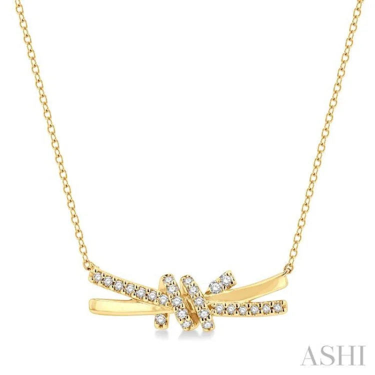 Ladies gemstone pendant necklace-1/6 Ctw Love Knot Round Cut Diamond Necklace in 10K Yellow Gold